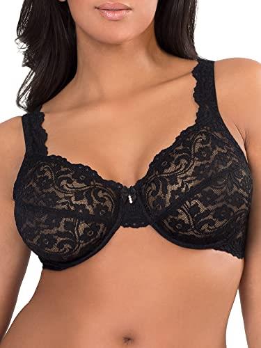 Smart & Sexy Women's Plus Size Signature Lace Unlined Underwire Bra with Added Support, Black Hue, 46DD