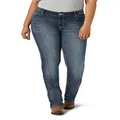 Wrangler Women's Western Plus Size Mid Rise Stretch Straight Leg Jean, Mid Wash, 20-32