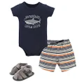 HUDSON BABY Unisex Baby Cotton Bodysuit, Shorts and Shoe Set, Shark, 0-3 Months