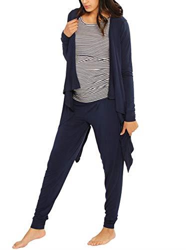 Angel Maternity Women's Maternity from Street to Home 3 Piece Relax Outfit, Navy, 2XL