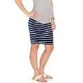 Angel Maternity Women's Maternity Rouched Bodycon Fitted Skirts, Navy Stripes, 2XL