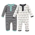 Hudson Baby Unisex Baby Cotton Coveralls and Union Suits, Whale 2-Pack, 9-12 Months (12M)
