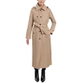 LONDON FOG Women's Single Breasted Long Trench Coat with Epaulettes and Belt, Br Khaki, Small