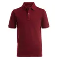 Nautica Boys' Big School Uniform Short Sleeve Polo Shirt, Button Closure, Comfortable & Soft Pique Fabric, Burgundy, 4