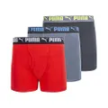 PUMA Boys' 3 Pack Cotton Boxer Brief, Red/Grey/Black, Small