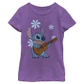 Disney Girls' Stitch Flowers T-Shirt, Purple Berry, M
