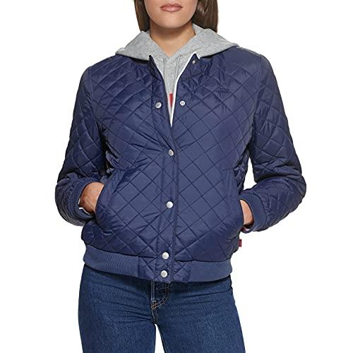 Levi's Women's Diamond Quilted Bomber Jacket, Navy/Sherpa Lined, Small