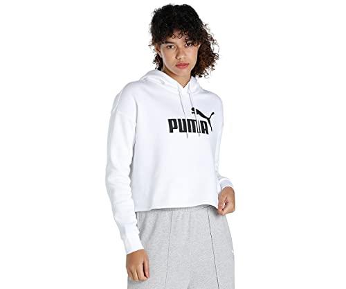 PUMA Women's Essential Cropped Logo Hoodie FL, White, X-Large