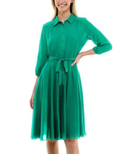 Nanette Nanette Lepore Women's Elbow Sleeve Pintuck Shirt Dress with Self Lining, Shamrock Green, 18