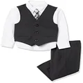 Van Heusen Baby Boys' 4-Piece Formal Set, Vest, Pants, Collared Dress Shirt, and Tie, Black/Red Stripe, 12 Months