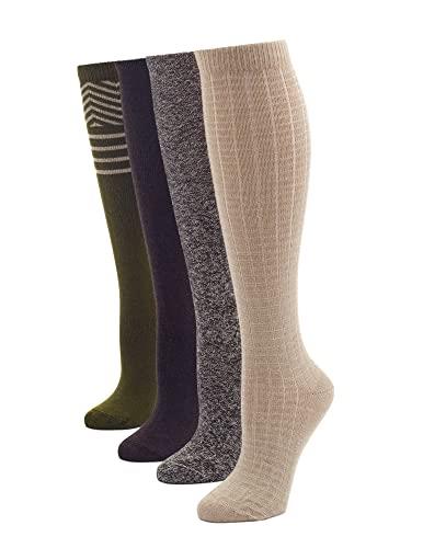 HUE Women's Flat Knit Knee High Sock, Shadow Olive Multi Pattern, One Size