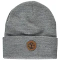 Timberland Men's Cuffed Beanie with Leather Logo Patch, Light Grey Heather, One Size