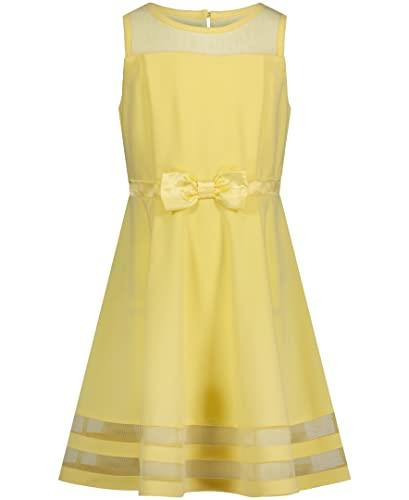 Calvin Klein Girls' Sleeveless Party Dress, Fit and Flare Silhouette, Round Neckline & Back Zip Closure, Light Yellow, 4