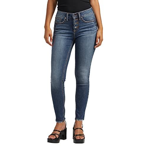 Silver Jeans Co. Women's Suki Mid Rise Skinny Jeans, Dark Wash, 36W x 29L