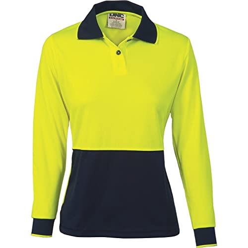 DNC Hivis Ladies Two Tone Long Sleeve Polo Shirt, Size 16, Yellow/Navy