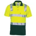 DNC Workwear Men's Cotton Back Hivis Two Tone Short Sleeve Polo Shirt with CSR Reflective Tape, Yellow/Bottle Green, Small