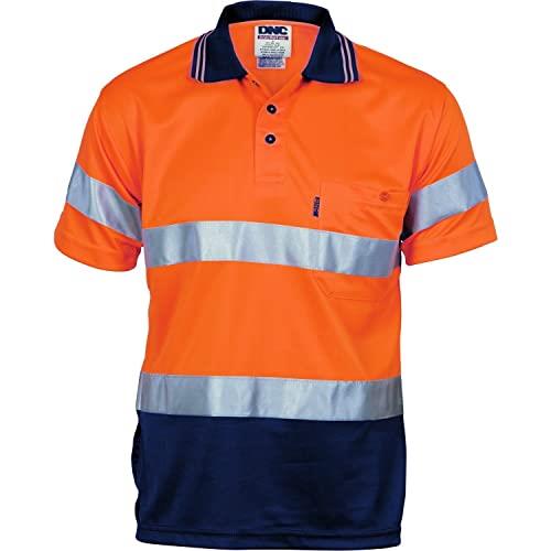 DNC Hi-Vis Day/Day Cool Breathe Short Sleeve Polo Shirt, Large, Orange/Navy