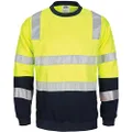 DNC Workwear Men's Hi-Vis 2 Tone Crew-Neck Fleecy Sweatshirt, Yellow/Navy, Small