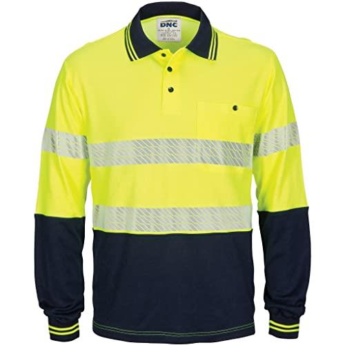 DNC Hi-Vis Cotton Segment Taped Backed Long Sleeve Polo Jersey, Medium, Yellow/Navy