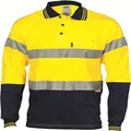 TOMYEUS DNC Hi-Vis Cotton Cool Breeze Long Sleeve Polo Jersey with CSR Reflective Tape, 4X-Large, Yellow/Navy