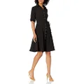 Sharagano Women's Button Front Pleated Shirt Casual Dress, Very Black, 16 Plus
