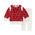 Burt's Bees Baby Baby Girls' Top and Pant Set, Tunic and Leggings Bundle, 100% Organic Cotton, Festive Reindeer, 12 Months