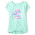 The Children's Place Girls Short Sleeve Graphic High Low Top, Easter Egg Aqua, 16