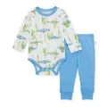Burt's Bees Baby baby-boys Bodysuit & Pant Set, 100% Organic Cotton, Finned Friends, 9 Months