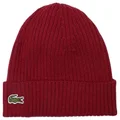 Lacoste Unisex Adult's Essentials Ribbed Wool Beanie, Red, One Size