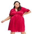 Estelle Plus Size Juliette Red Satin Vneck Mini Dress