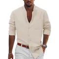 INTO THE AM Mens Casual Button Down Long Sleeve Cotton Linen Dress Shirts Regular Fit Apricot