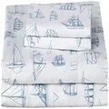Nautica - Queen Sheet Set, Cotton Percale Bedding Set, Crisp & Cool, Lightweight & Breathable (Whitewood Sail Blue, 4 Pieces, Queen)
