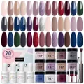 AZUREBEAUTY 29 Pcs Dip Powder Nail Kit Starter, 20 Colors Nude Brown Glitter Purple Blue Dipping Powder Liquid Set with Top/Base Coat Activator for French Nail Art Manicure DIY Salon Gifts for Women