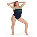 Speedo Women's Hyperboom Turnback Swimsuit, Navy/Green, Size 38