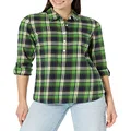 Tommy Hilfiger Women's Long Sleeve Half Button Roll Tab Popover Shirt, New Leaf Multi, Medium