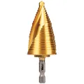 Klein Tools 25960 Step Drill Bit, 7/8 to 1-3/8-Inch, Spiral Double-Fluted, Cut Thin Metal, Plastic, Aluminum, Wood, 1/4-Inch Hex Shank, VACO