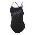 Speedo Women's Hyperboom Turnback One Piece Swimsuit, Black/Lilac, Size 34
