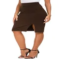 Urban Coco Women's Knee Length Stretch Pencil Skirt High Waisted Bodycon Midi Straight Skirt, Chocolate, Small