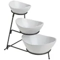 Gibson Gracious Dining 3 Tier Oval Bowl Set Ware with Metal Rack, White