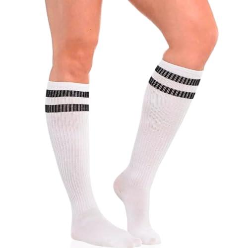 Amscan Standard Knee High Socks with White Stripes, White