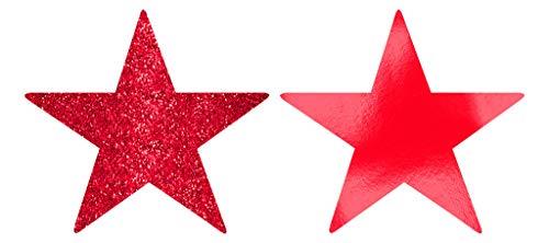 Amscan Solid Star Cutouts Foil & Glitter 5 Pieces, Apple Red
