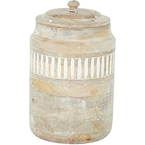 Casa Regalo Davi Wood Canister, 17 cm x 28 cm Size, Natural/White