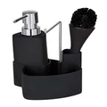 WENKO Set Empire Black Liquid Dispenser, Washing-up Brush, Dish Cloth Holder, Soft-Touch Ceramic, 12.5 x 11 x 19 cm