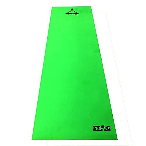 Stag Yoga Mantra Plain Green Mat (8 mm) With Bag | Home and Gym Use for Men and Women | With Cover | For Yoga, Pilates, Exercises