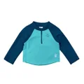 i play. Long Sleeve Zip Rash Guard Shirt-Navy & Aqua Color Block, Blue, (730131-605-45)