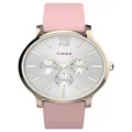 Timex Women's Transcend 38mm Rose-Gold-tone Case White Dial Pink Leather Strap, TW2T74300