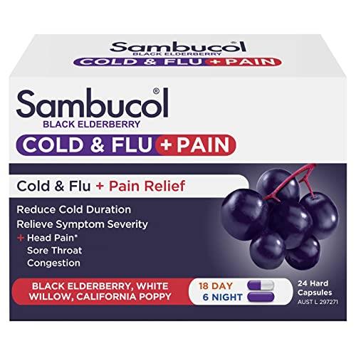 Sambucol Cold and Flu Plus Pain Relief 24 Capsules, 24 count, Pack of 24