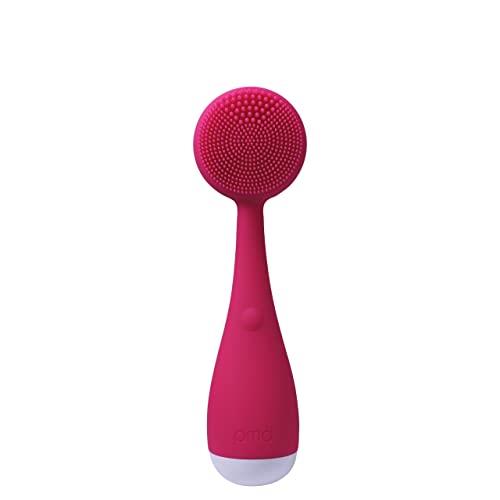 PMD Beauty Clean Mini - Smart Facial Cleansing Device with Silicone Brush & Anti-Aging Massager Waterproof SonicGlow Vibration Technology Clear Pores Blackheads Lift, Firm, Tone Skin, Pink
