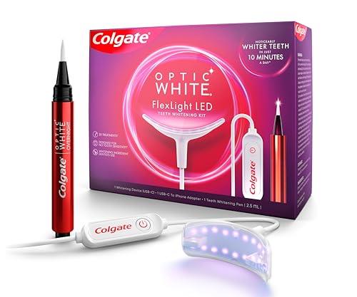 Colgate Optic White FlexLight LED Whitening Kit, At Home Whitening Indigo Device & Whitening Pen, 30 Treatments, No Tooth Sensitivity