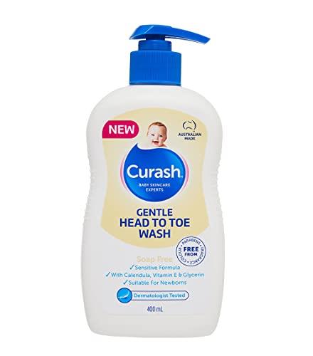 Curash Head to Toe Wash - Ideal for Newborns - for Sensitive Skin - with Calendula, Vitamin E & Glycerin - Soap, Alcohol, Paraben & Irritant Free - Over 90% Natural Products - Baby Essentials - 400ml